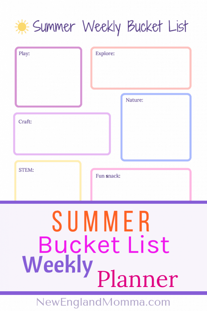 Summer bucket list weekly planner | New England Momma