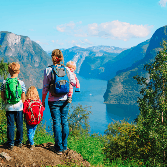 family with backpacks