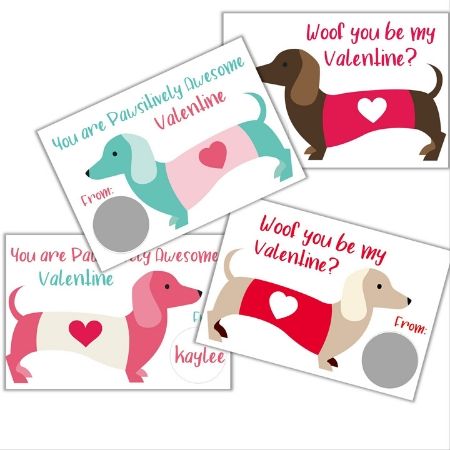 pastel colorful dogs on valentine day cards for kids