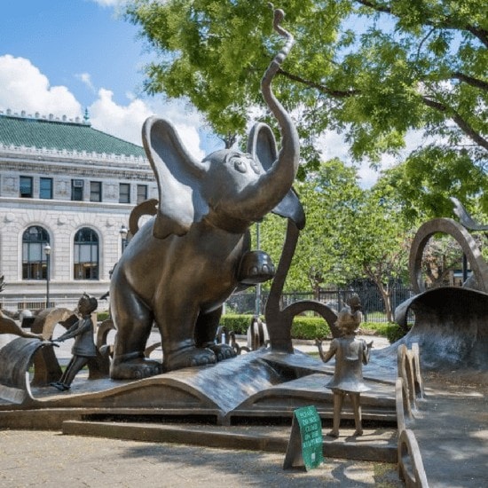 Elephant statue outdoors at a museum