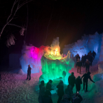 Ice castles are made of ice and fun to walk through at night with lots of colors